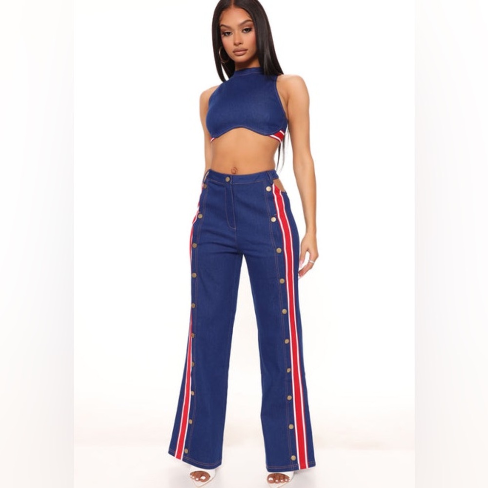 Fashion nova denim pant set size M